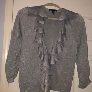 INC Silver Sparkly blouse with ruffles